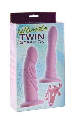 Женский страпон с 2 насадками-фаллосами ULTIMATE TWIN STRAP-ON - 17,8 см.