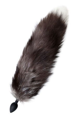 Черная анальная втулка с хвостом чернобурой лисы - размер М