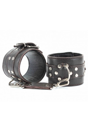 Коричневые кожаные наручники на металлической цепочке
