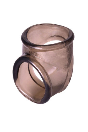 Дымчатое эрекционное кольцо с фиксацией мошонки
