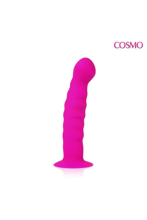 Розовый фаллоимитатор с ребристой поверхностью Cosmo - 14 см.