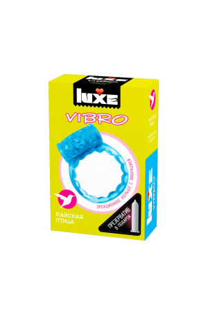 Голубое эрекционное виброкольцо Luxe VIBRO  Райская птица  + презерватив