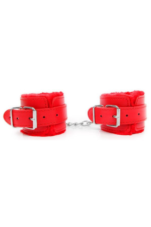 Красные мягкие наручники на регулируемых ремешках