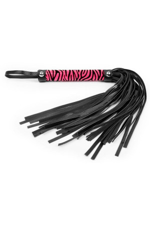 Черная многохвостовая плеть с круглой розовой ручкой-зеброй - 39 см.
