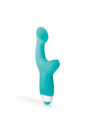 Зеленый вибратор для G-стимуляции с клиторальной щеточкой Yuki G-Spot Vibrator - 19 см.